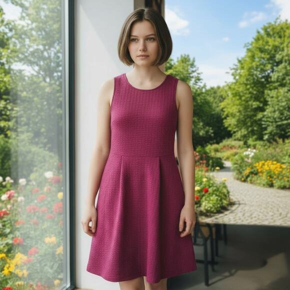 Papermoon Stitch Fix Sleeveless Fit Flare Textured Pink Cutout Mini Dress Large - Picture 2 of 12